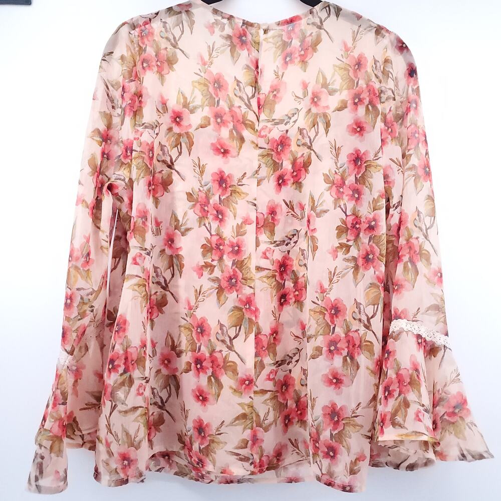 Disney Lauren Conrad Collab Sheer Lace Floral Blouse Bell Sleeve Lace Neckline M - Picture 10 of 14